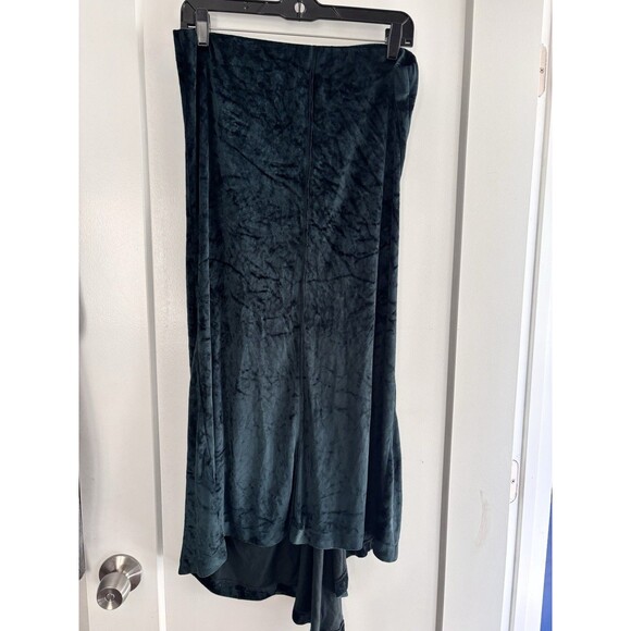Crushed Forest Green Velour Asymmetric Ruched Draped Whimsigoth Maxi Skirt Sz L - Picture 4 of 10